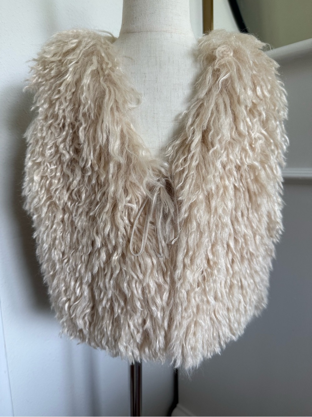 Babe & Tess Girls 4 Italian Faux Fur Vest Beige Floral Lined Boho